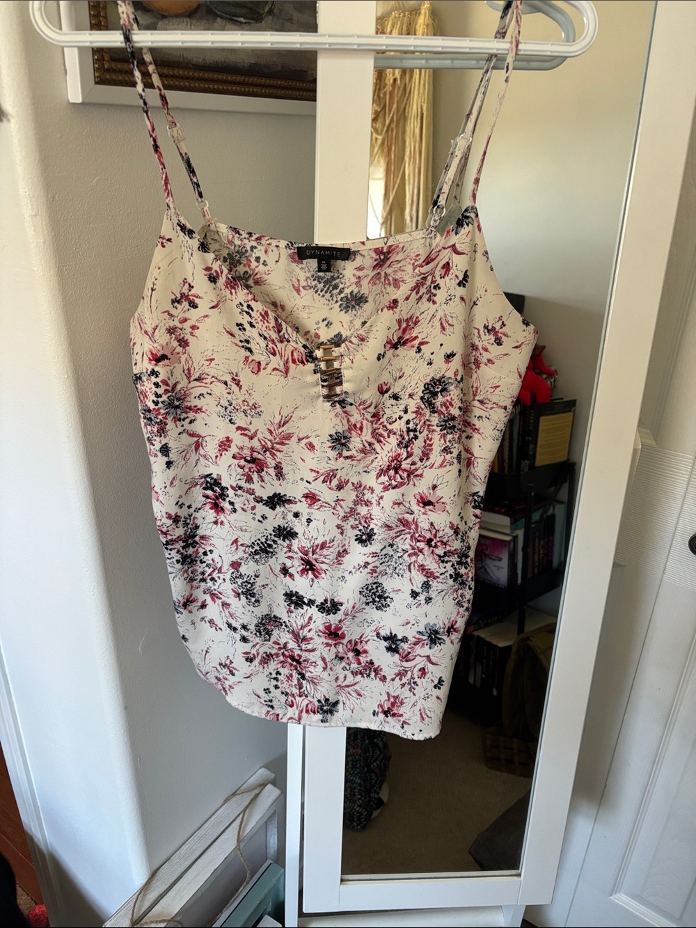 Dynamite Cream Floral V-Neck Cami with Pink and Black Print